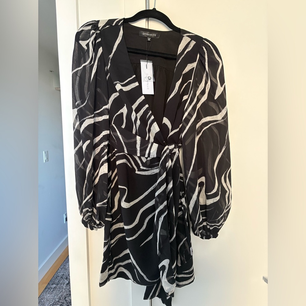 Dynamite Black and White Wrap Dress - New